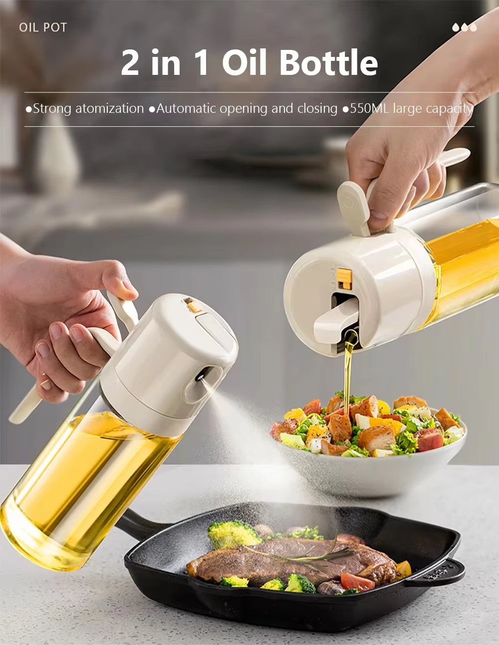2-in-1 Oil Dispenser & Sprayer (550ml / 19oz)